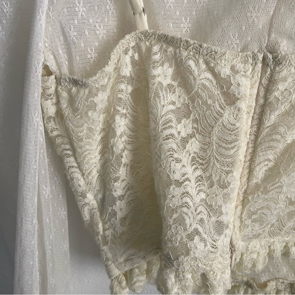 Privy Cream Ruched Bustier Blouse lace long sleeve size small - Picture 8 of 14